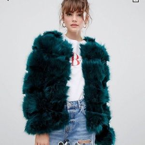 New look green faux fur jacket
